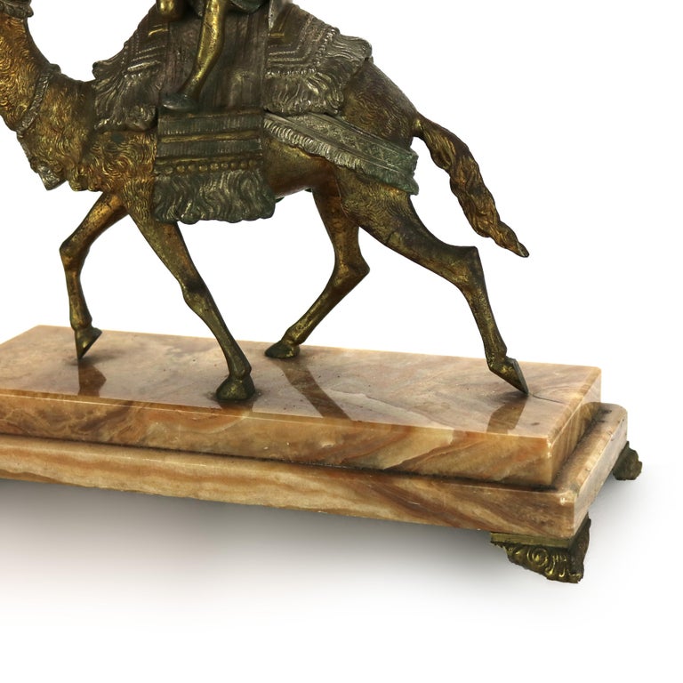 Antique Egyptian Revival Silver & Gilt Finished Sculpture of Camel & Rider C1900