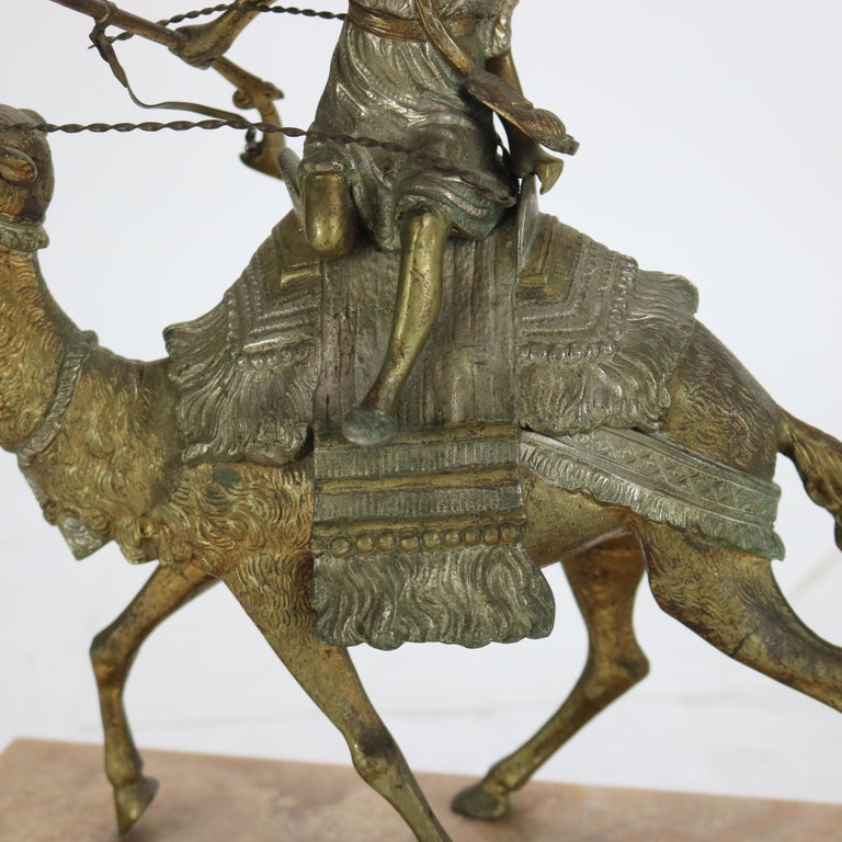 Antique Egyptian Revival Silver & Gilt Finished Sculpture of Camel & Rider C1900