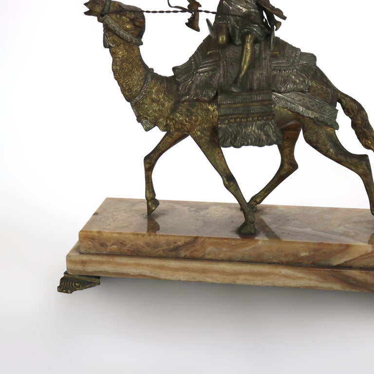 Antique Egyptian Revival Silver & Gilt Finished Sculpture of Camel & Rider C1900