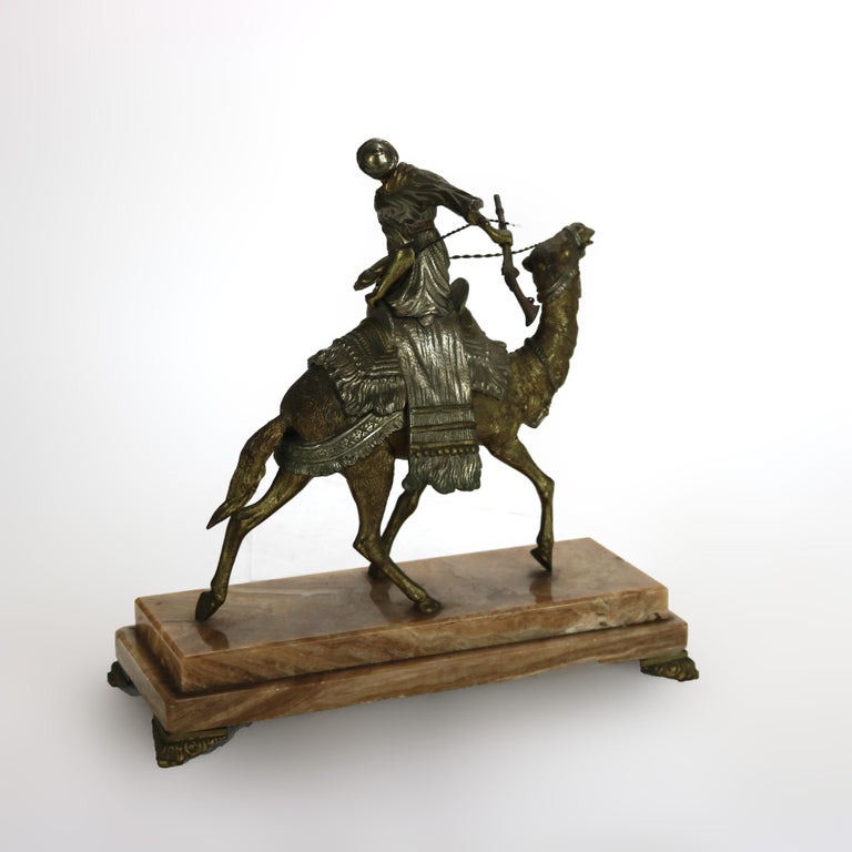 Antique Egyptian Revival Silver & Gilt Finished Sculpture of Camel & Rider C1900