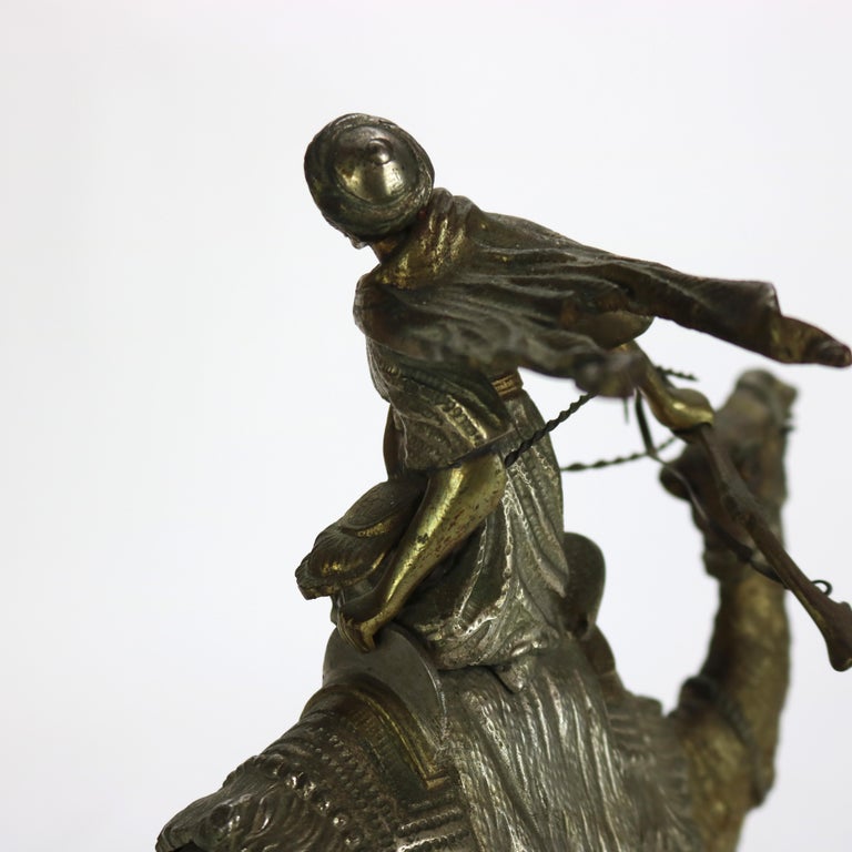 Antique Egyptian Revival Silver & Gilt Finished Sculpture of Camel & Rider C1900
