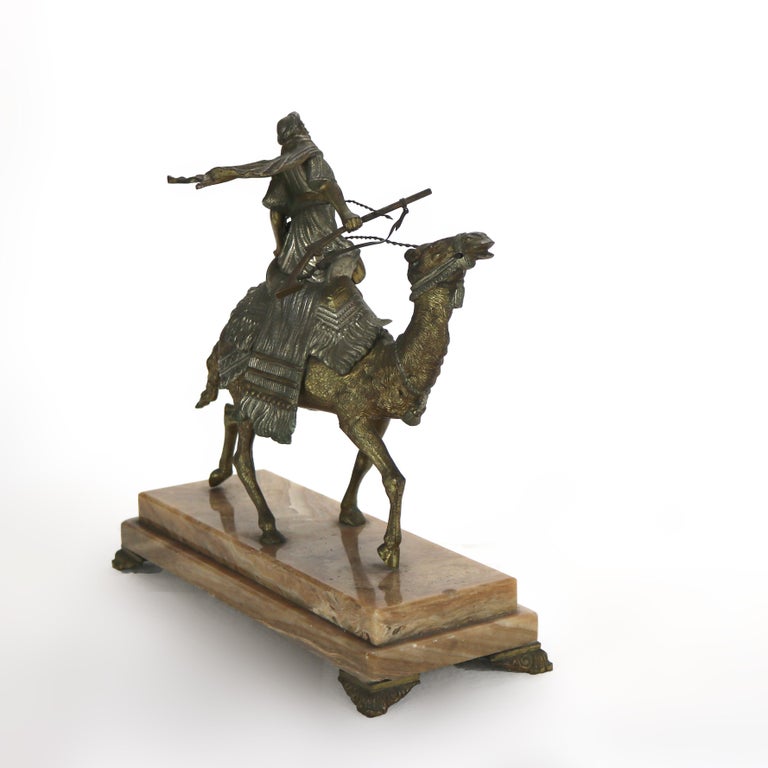 Antique Egyptian Revival Silver & Gilt Finished Sculpture of Camel & Rider C1900
