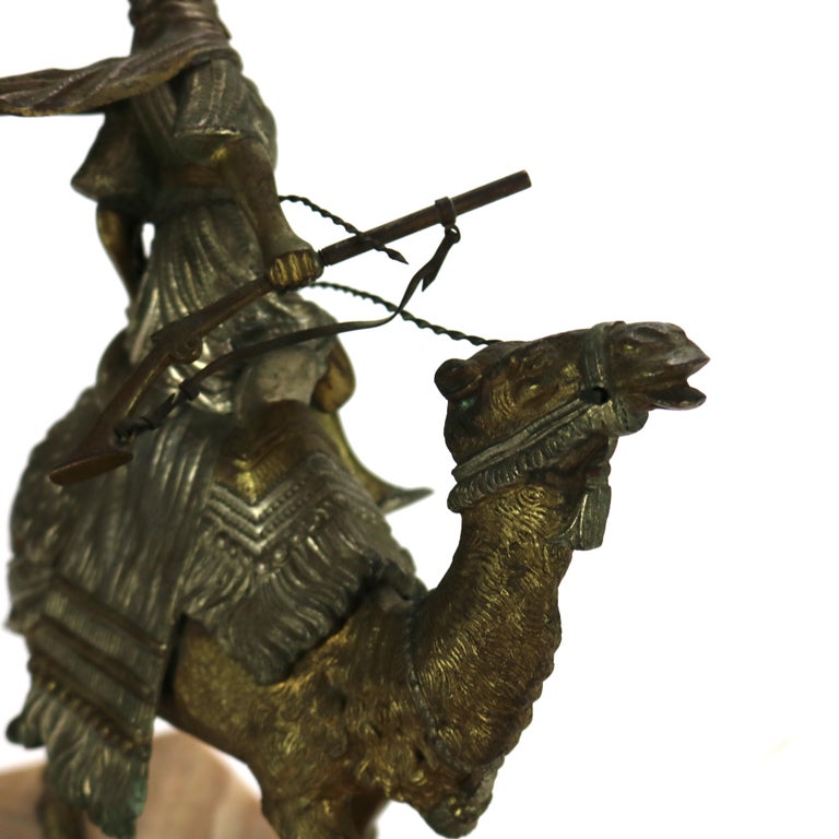 Antique Egyptian Revival Silver & Gilt Finished Sculpture of Camel & Rider C1900