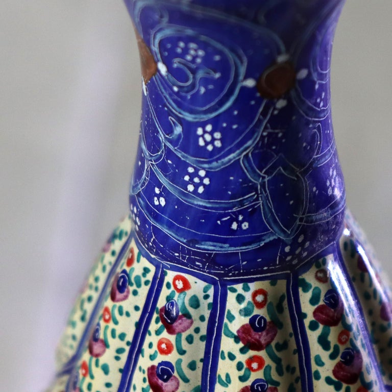 Antique Persian Quilted Porcelain Floral Enameled Vase Signed C1920