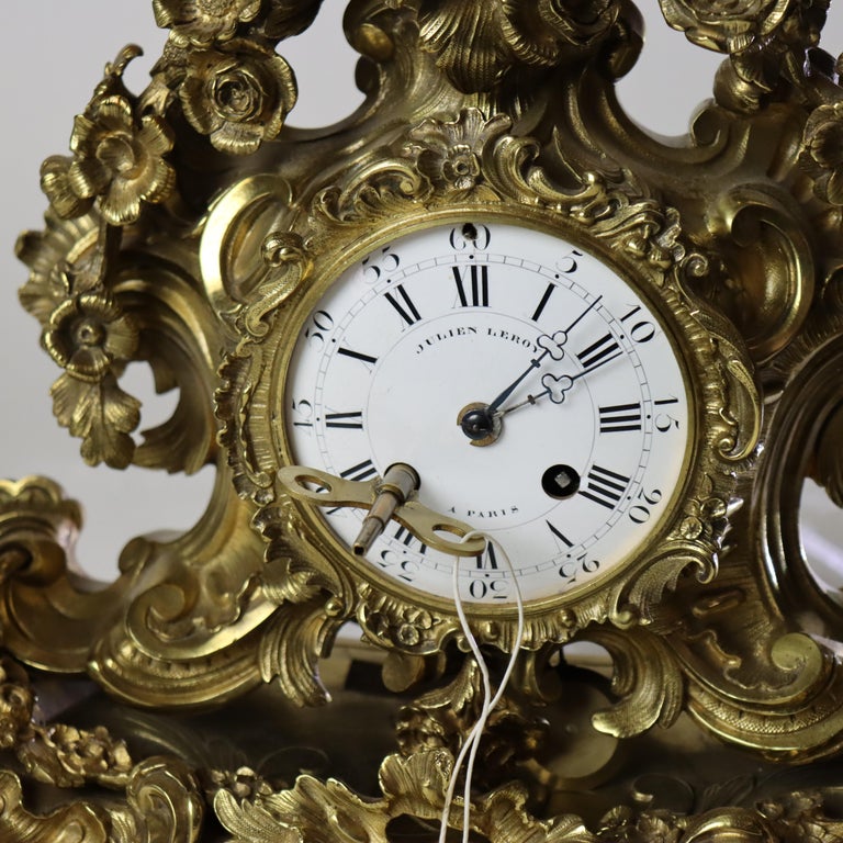 Antique Julien Leroy French Louis XIV Rococo Gilt Bronze Mantle Clock c1820