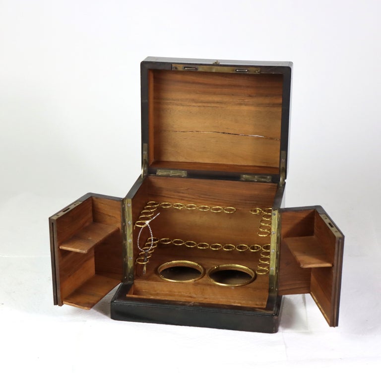 Antique Ebonized & Inlaid Humidor With Sevres Floral Porcelain Plaque c1890
