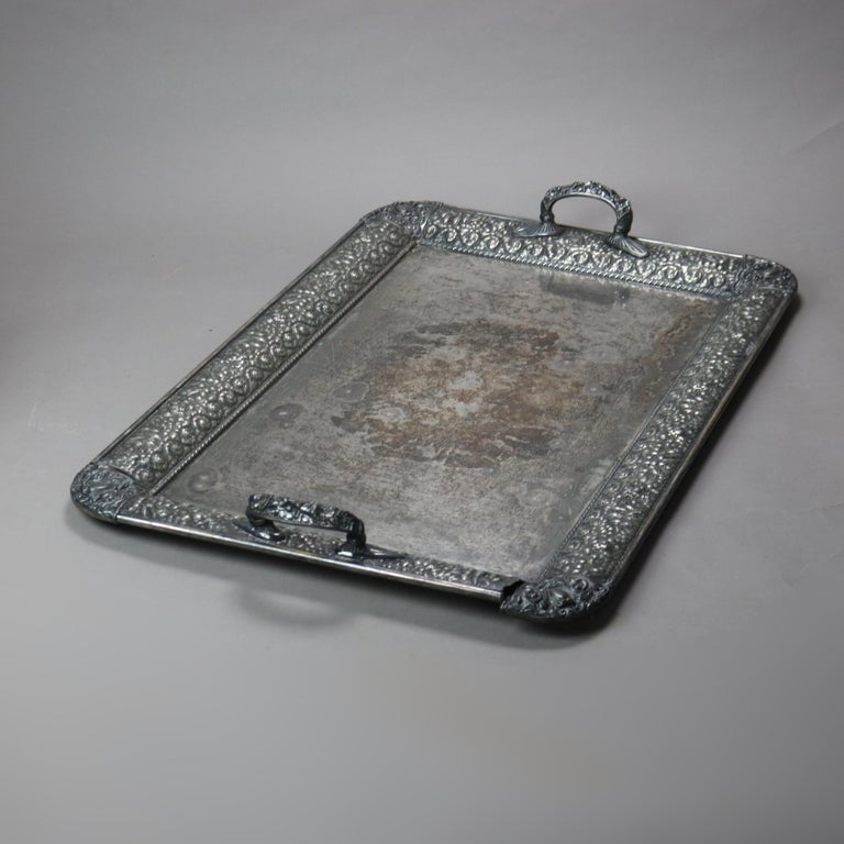 Six-Piece Antique Silver Plated Floral Repousse Tea Set C1890