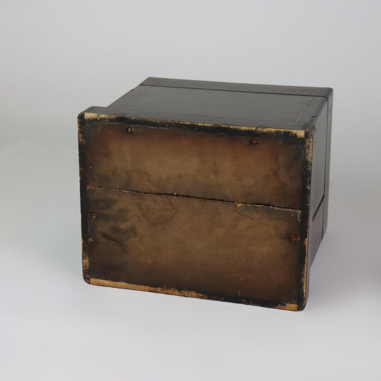 Antique Ebonized & Inlaid Humidor With Sevres Floral Porcelain Plaque c1890