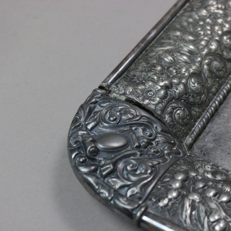 Six-Piece Antique Silver Plated Floral Repousse Tea Set C1890