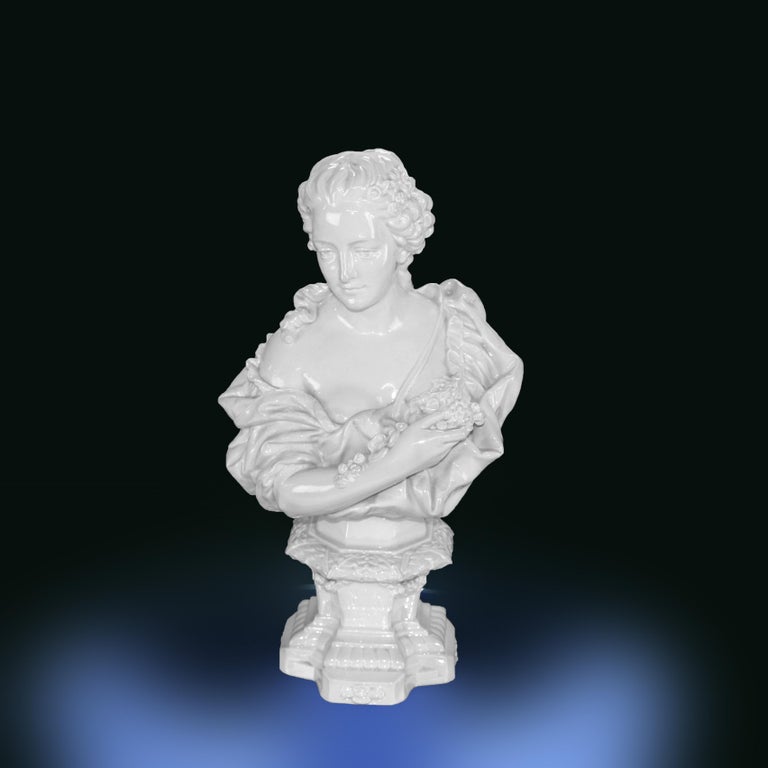 Antique Blanc De Chine Classical Pottery Bust of a Woman Signed C1890