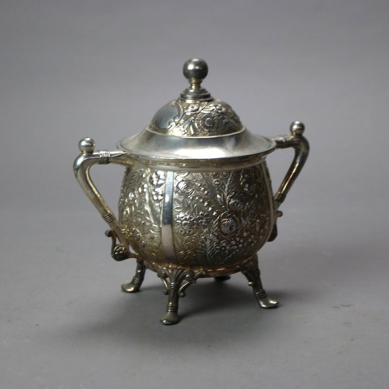 Six-Piece Antique Silver Plated Floral Repousse Tea Set C1890