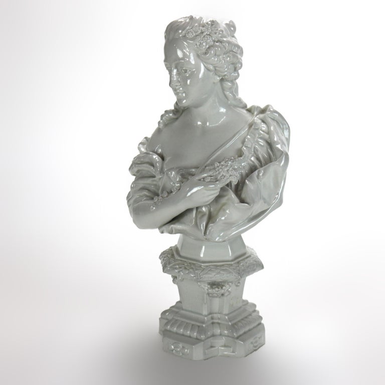 Antique Blanc De Chine Classical Pottery Bust of a Woman Signed C1890