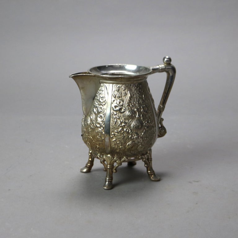Six-Piece Antique Silver Plated Floral Repousse Tea Set C1890