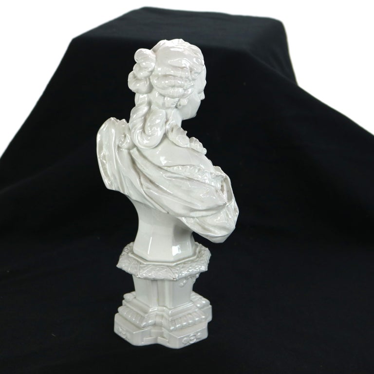 Antique Blanc De Chine Classical Pottery Bust of a Woman Signed C1890