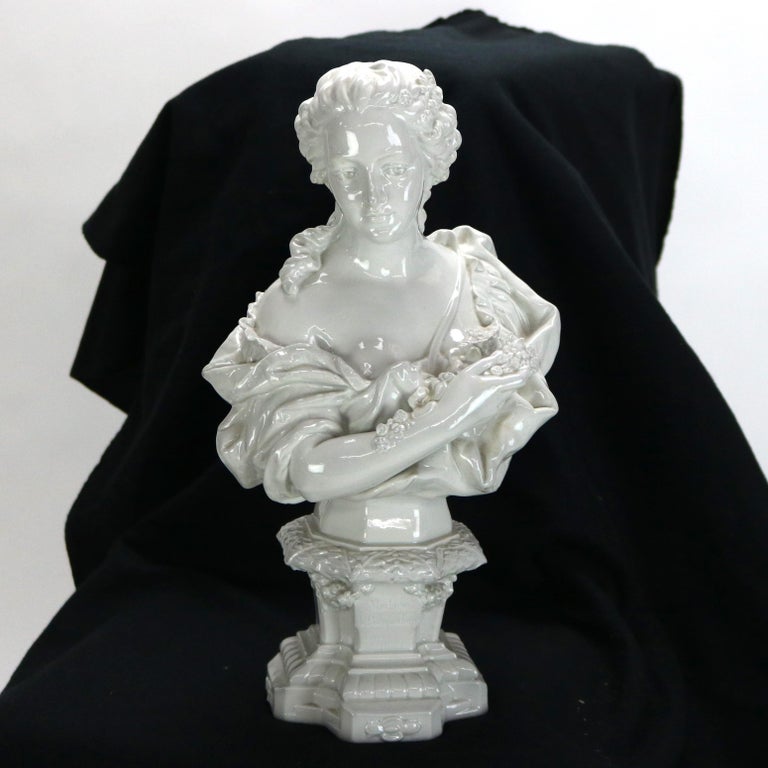 Antique Blanc De Chine Classical Pottery Bust of a Woman Signed C1890