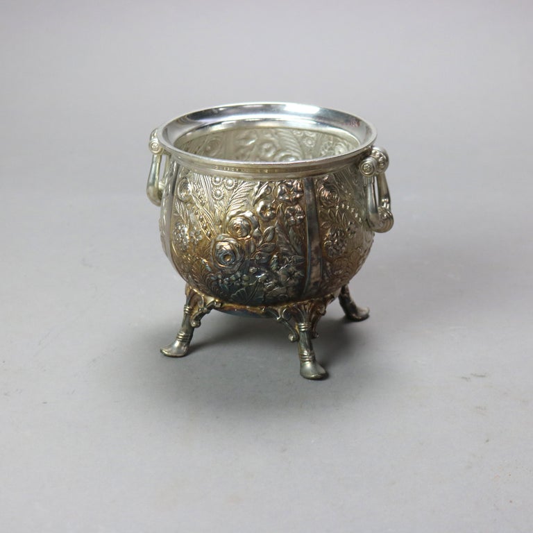 Six-Piece Antique Silver Plated Floral Repousse Tea Set C1890