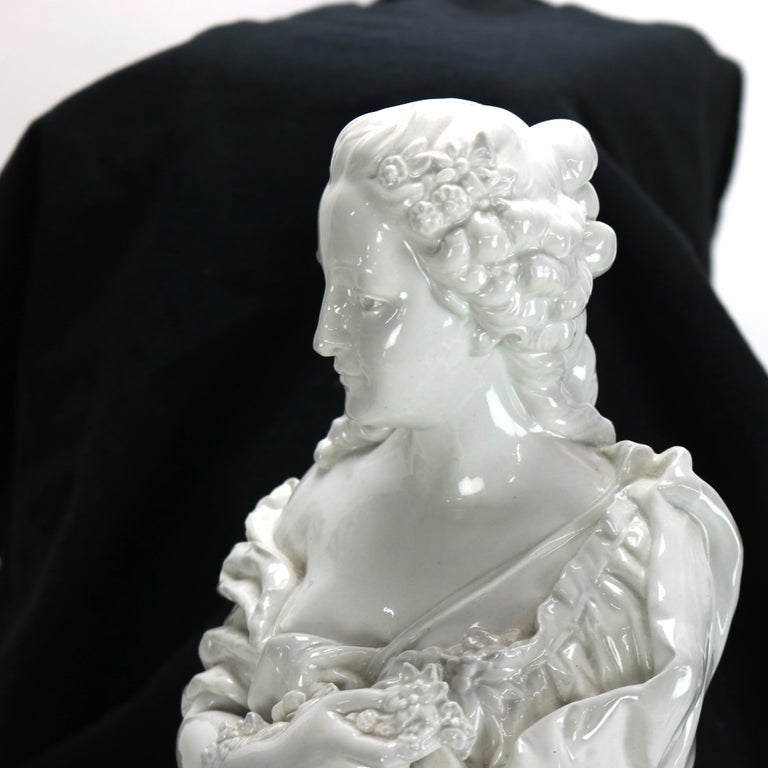 Antique Blanc De Chine Classical Pottery Bust of a Woman Signed C1890