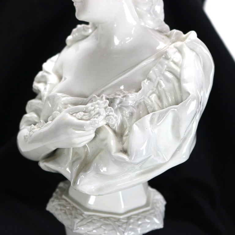 Antique Blanc De Chine Classical Pottery Bust of a Woman Signed C1890