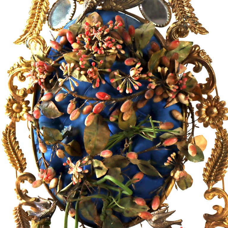 Antique French Victorian Figural & Floral Brass & Mirrored Marriage Crown c1890