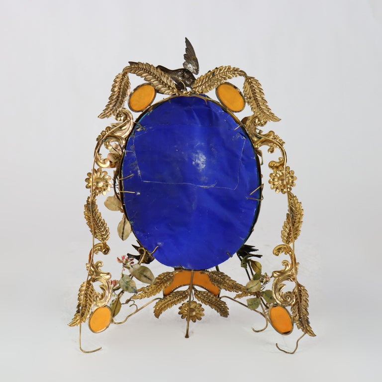 Antique French Victorian Figural & Floral Brass & Mirrored Marriage Crown c1890