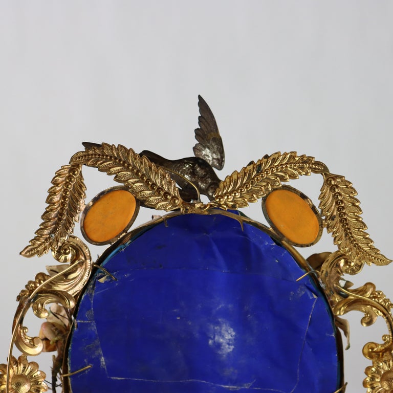 Antique French Victorian Figural & Floral Brass & Mirrored Marriage Crown c1890