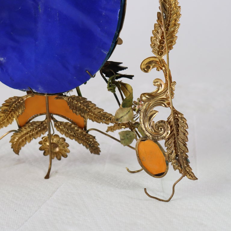 Antique French Victorian Figural & Floral Brass & Mirrored Marriage Crown c1890
