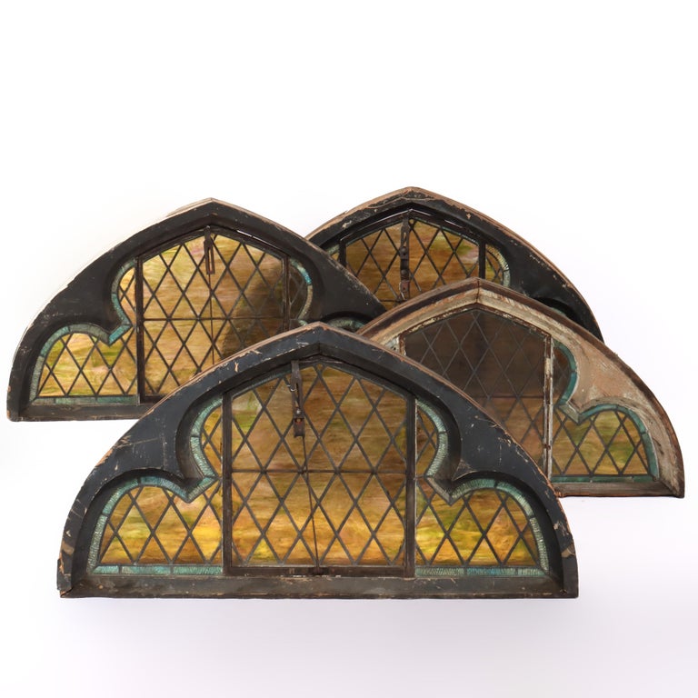 Five Tiffany Studios Gothic Revival, Stained Glass Transom Windows, Phila, C1900