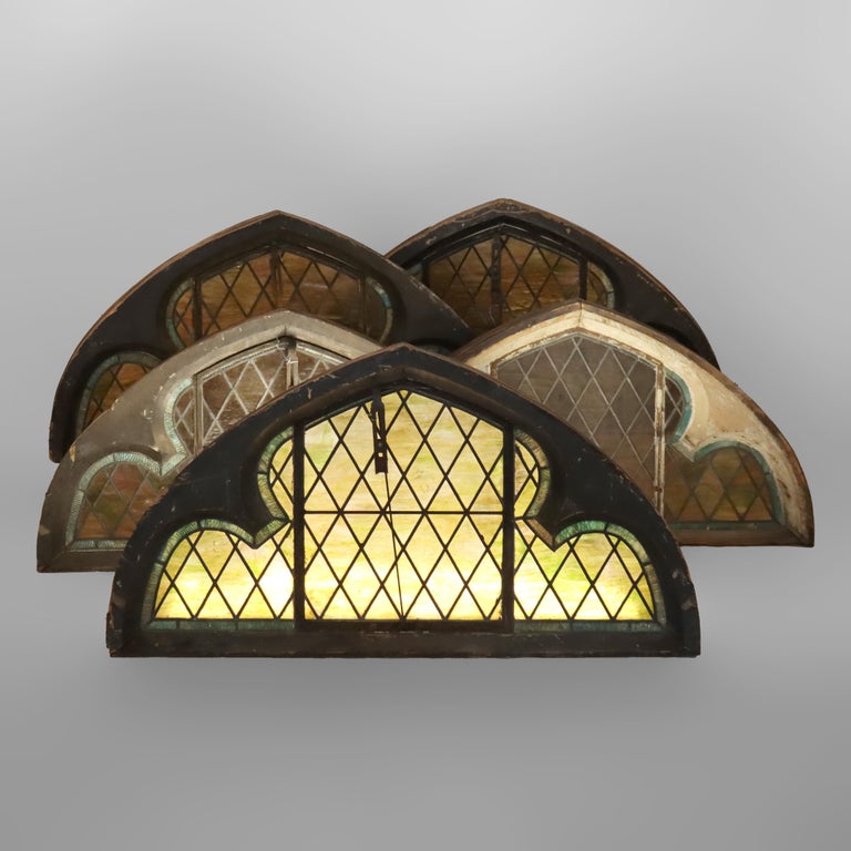 Five Tiffany Studios Gothic Revival, Stained Glass Transom Windows, Phila, C1900
