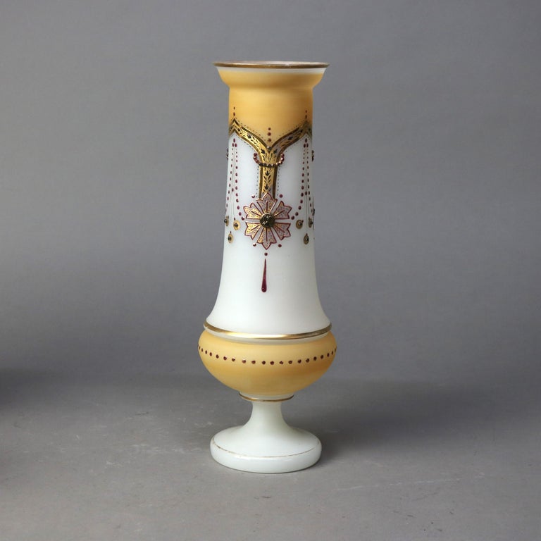 Three Antique Hand Painted & Gilt Vases, Two Opaline Glass & One Porcelain