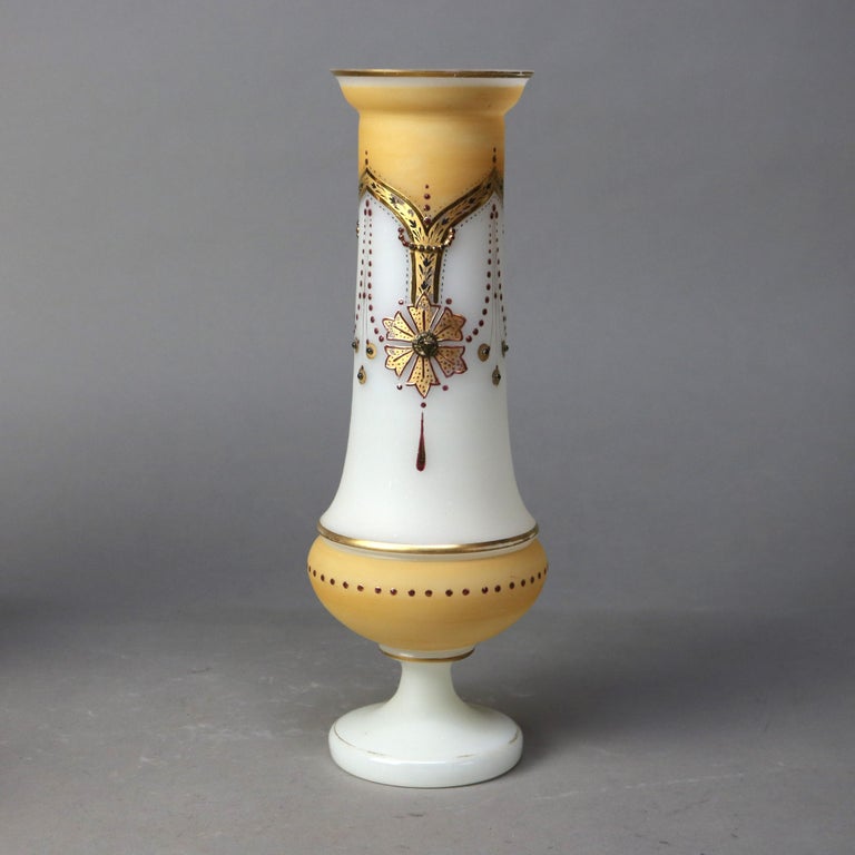 Three Antique Hand Painted & Gilt Vases, Two Opaline Glass & One Porcelain