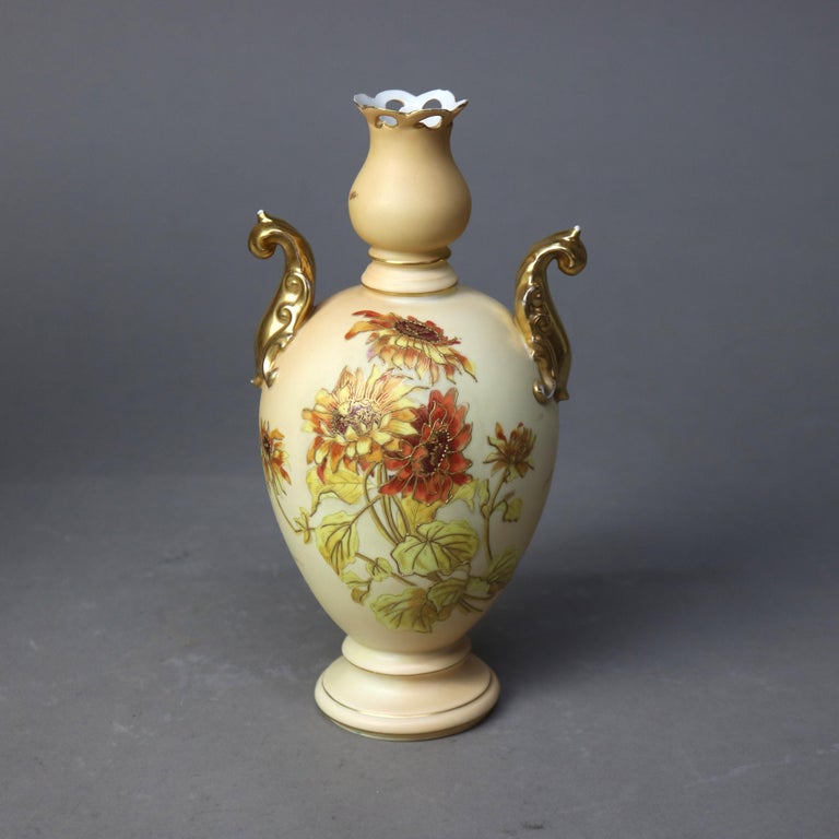 Three Antique Hand Painted & Gilt Vases, Two Opaline Glass & One Porcelain
