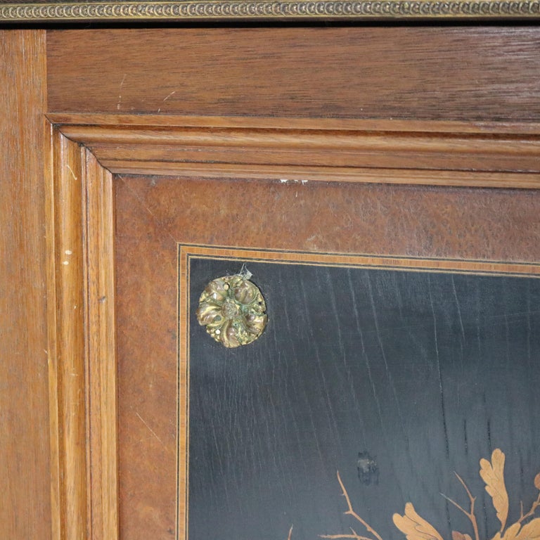 Antique Renaissance Revival Carved Walnut & Ormolu Credenza With Marquetry c1880