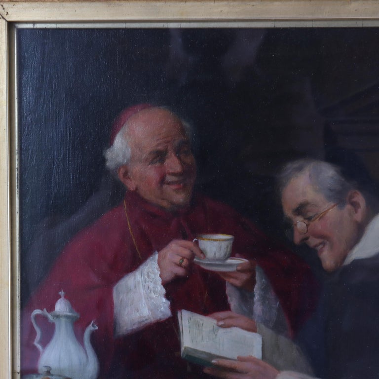Oil On Canvas Genre Scene Painting Of 2 Cardinals By J. Orsi C1890