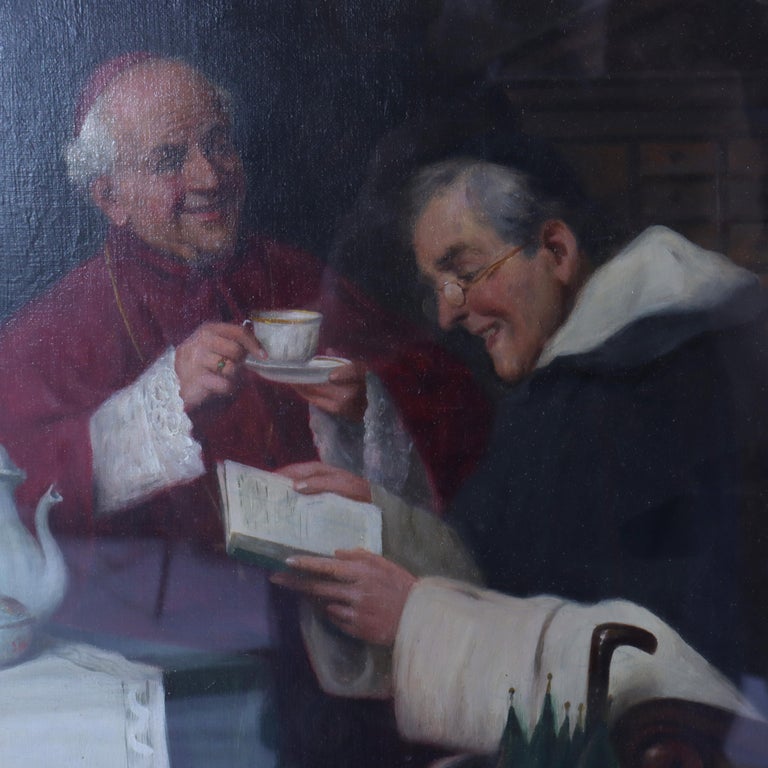 Oil On Canvas Genre Scene Painting Of 2 Cardinals By J. Orsi C1890