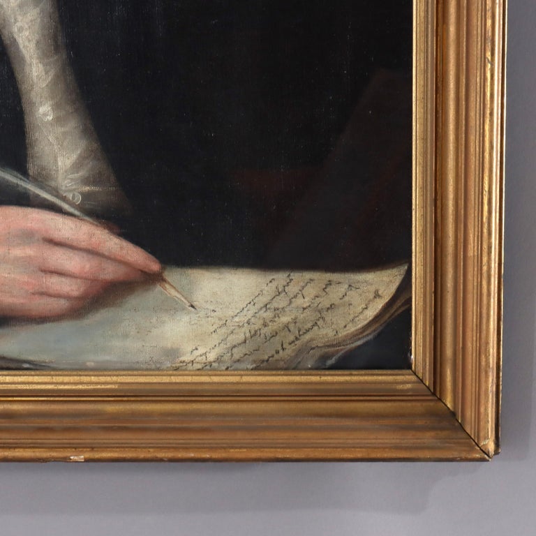Antique Oil On Canvas Painting, Portrait Of A Scholar, C1830