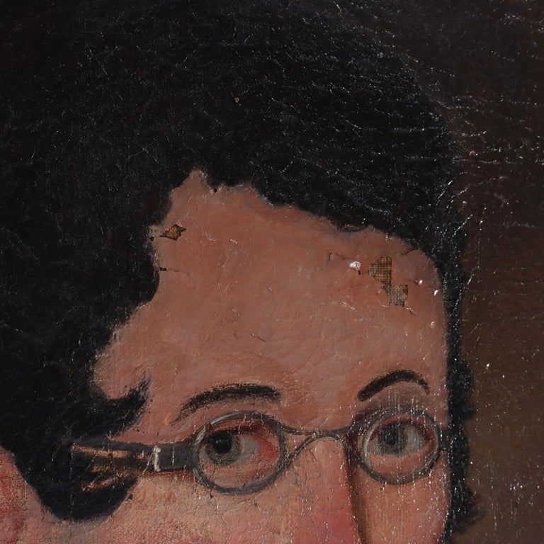 Antique Oil On Canvas Painting, Portrait Of A Scholar, C1830