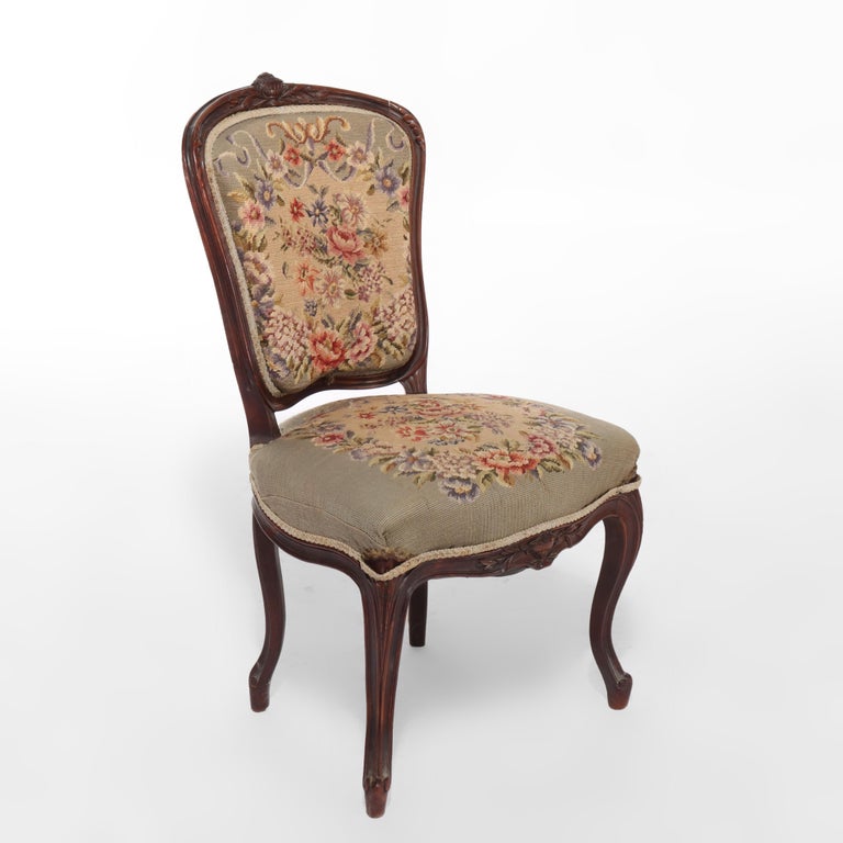 Antique French Louis XV Style Needlepoint Tapestry Lady’s Chair C1890