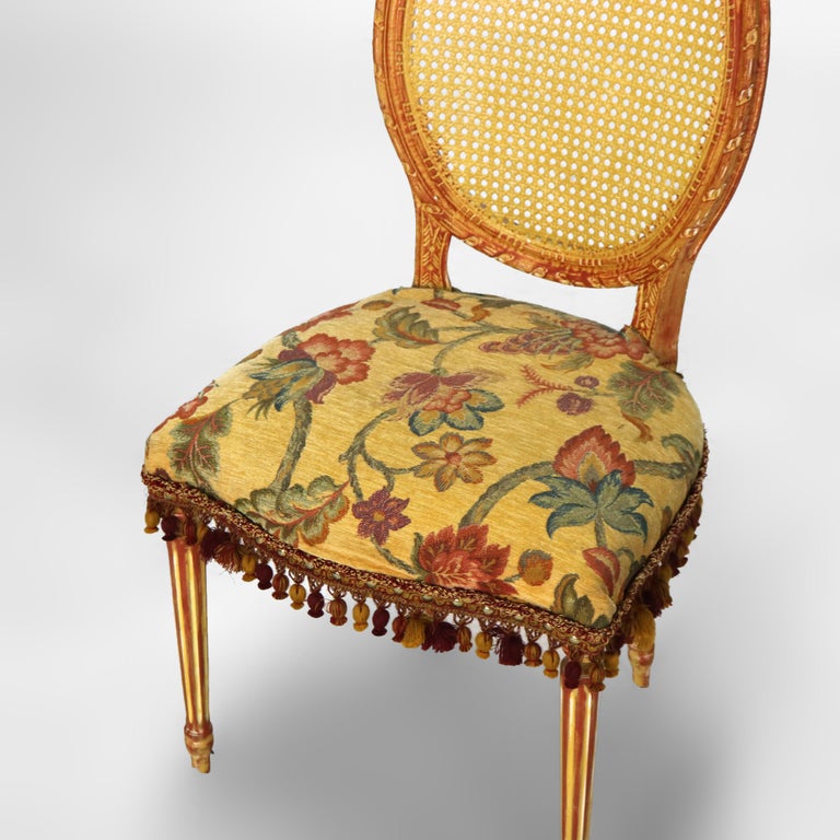 Four Vintage Louis XV Polychromed & Pressed Cane Parlor Chairs C1940