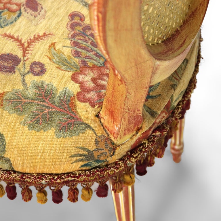 Four Vintage Louis XV Polychromed & Pressed Cane Parlor Chairs C1940
