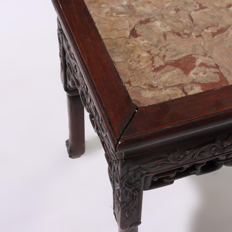 Antique Chinese Carved Hardwood Rouge Marble Top Table C1920