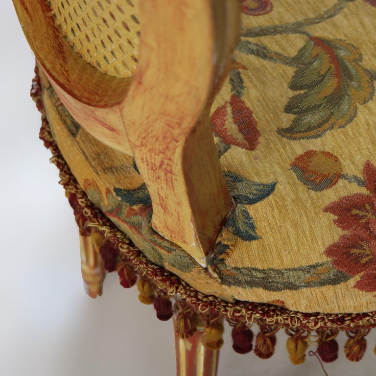 Four Vintage Louis XV Polychromed & Pressed Cane Parlor Chairs C1940
