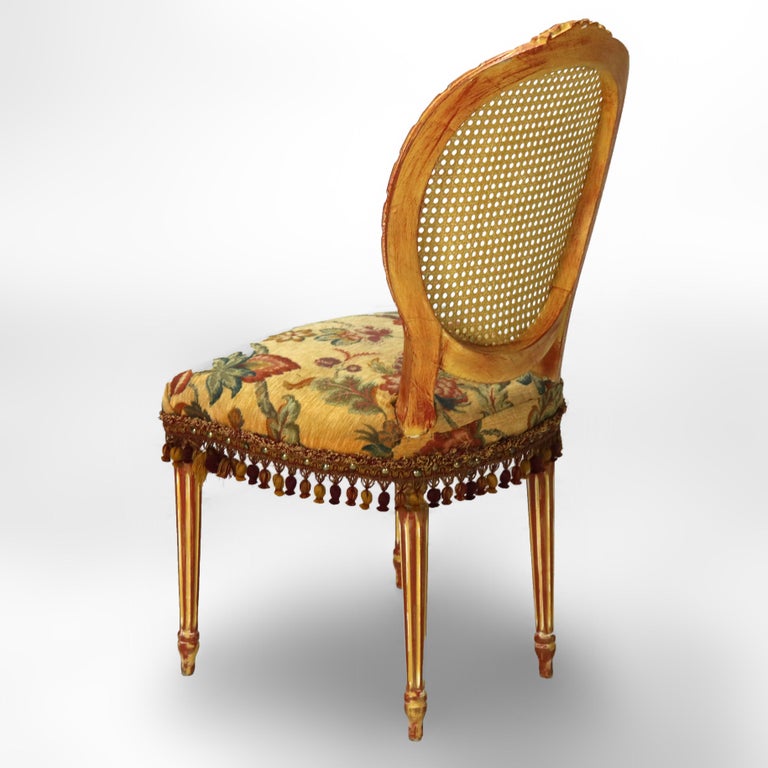 Four Vintage Louis XV Polychromed & Pressed Cane Parlor Chairs C1940