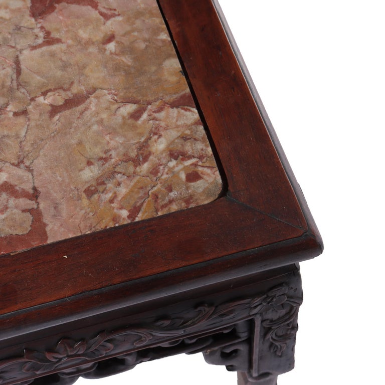 Antique Chinese Carved Hardwood Rouge Marble Top Table C1920