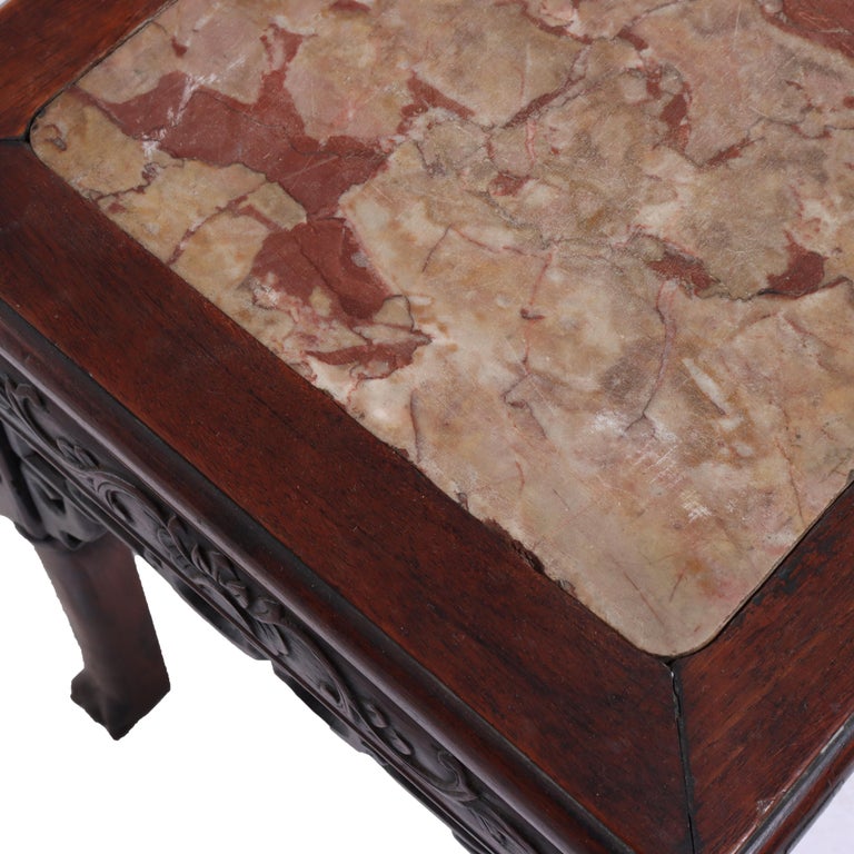 Antique Chinese Carved Hardwood Rouge Marble Top Table C1920
