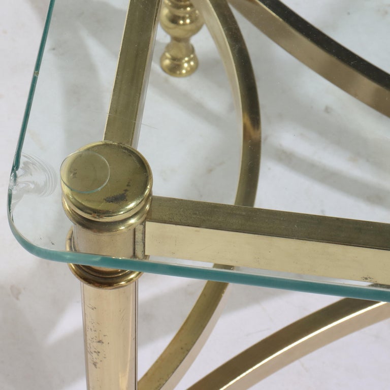Three Vintage Hollywood Regency MCM Brass & Glass Side Tables C1960