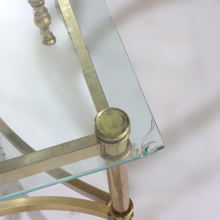 Three Vintage Hollywood Regency MCM Brass & Glass Side Tables C1960