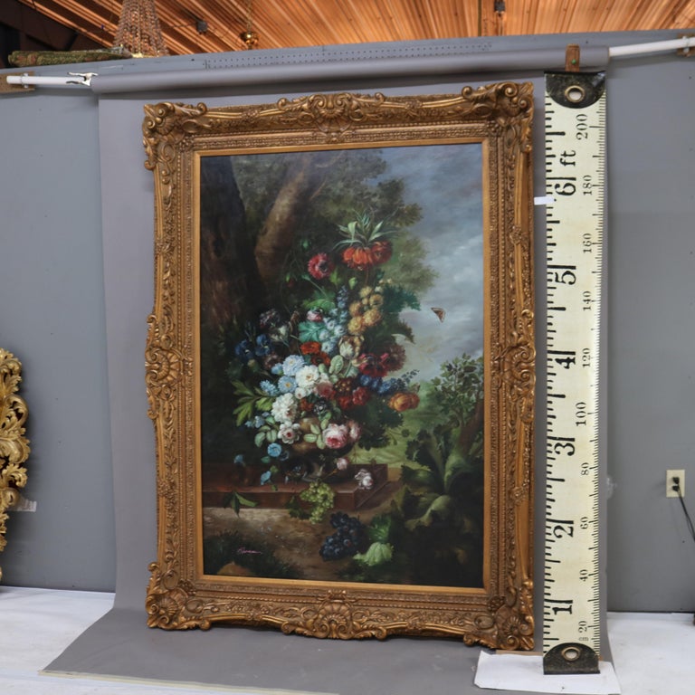 Monumental Oil on Canvas Floral & Fruit Still Life Painting by Sherman 20thC