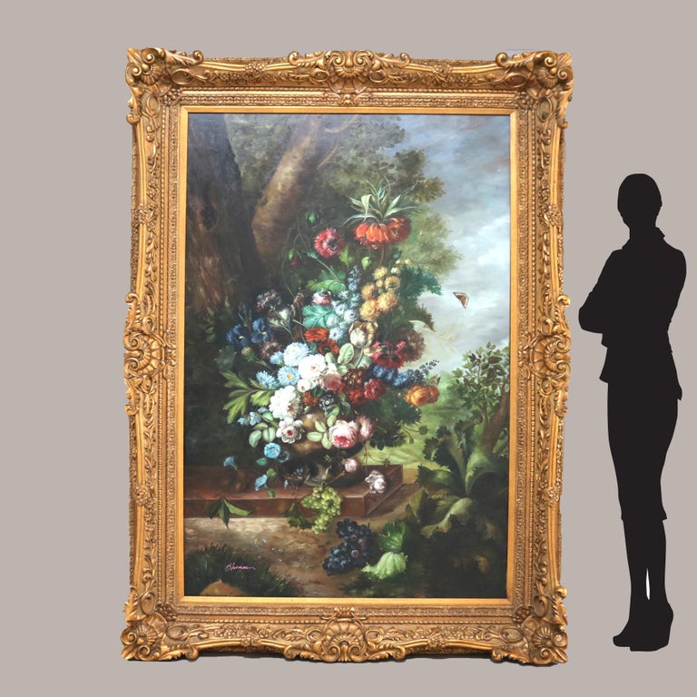 Monumental Oil on Canvas Floral & Fruit Still Life Painting by Sherman 20thC