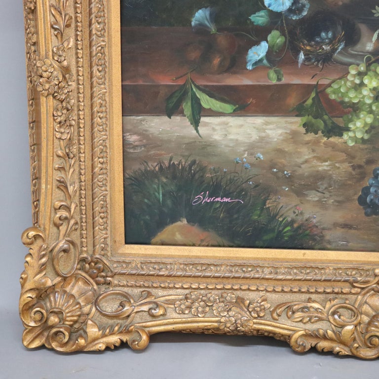 Monumental Oil on Canvas Floral & Fruit Still Life Painting by Sherman 20thC
