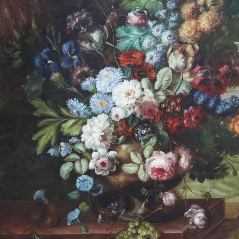Monumental Oil on Canvas Floral & Fruit Still Life Painting by Sherman 20thC